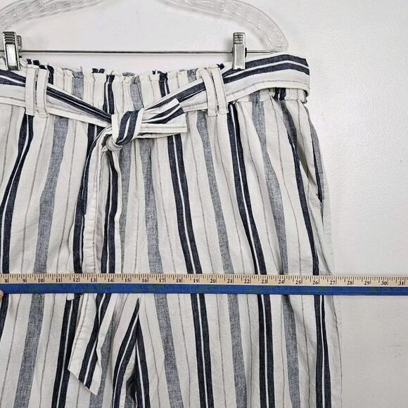 ANA Womens 2X White Blue Striped Linen Blend Wide Leg Crop Pants Belt Pull On - Picture 5 of 13